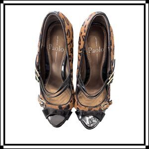 Like New!! Paolo Faux Leopard Skin, Peeptoe Pump, Size 7